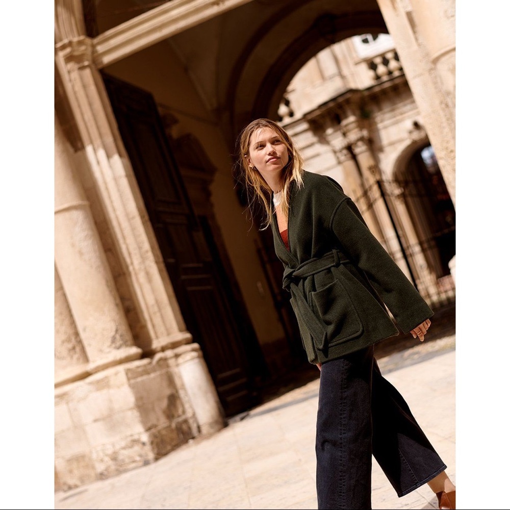 Madewell Belted Wool Coat Dark Green